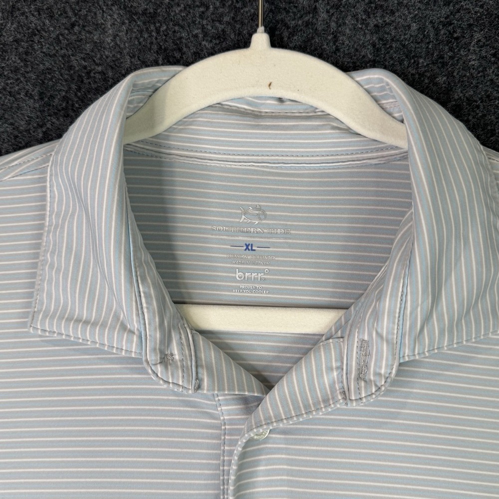 Southern Tide Polo Shirt Mens XL Striped brrr Performance Fish Logo Golf